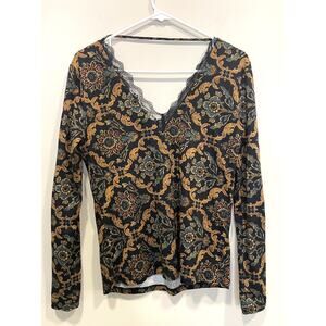 Daytrip Lace Floral Blouse Vintage Style V-Neck Sexy Women's Size Small
